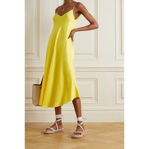 NEW L'agence Buttercup Yellow V-Neck Lorraine Trapeze Midi Slip Dress XS Summer